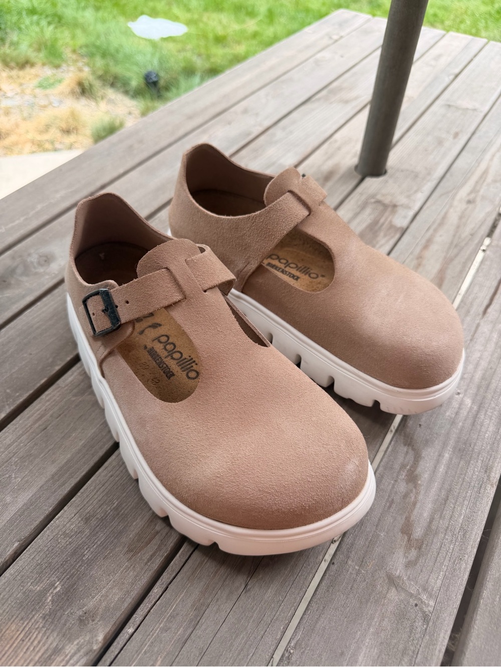 Paris Pap Chunck Papillio Womens Mary Janes with White Platform “warm sand”